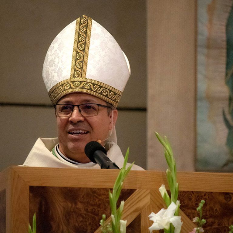 Bishop Alberto Rojas, appointed coadjutor bishop of San Bernardino, Calif., Dec. 2, 2019, delivers the homily during a Mass of welcome at St. Paul the Apostle Church in San Bernardino Feb. 24, 2020. Bishop Rojas had previously served as an auxiliary bishop of the Chicago Archdiocese since 2011. (CNS photo/courtesy Diocese of San Bernardino) See SAN-BERNARDINO-WELCOME-ROJAS March 4, 2020.