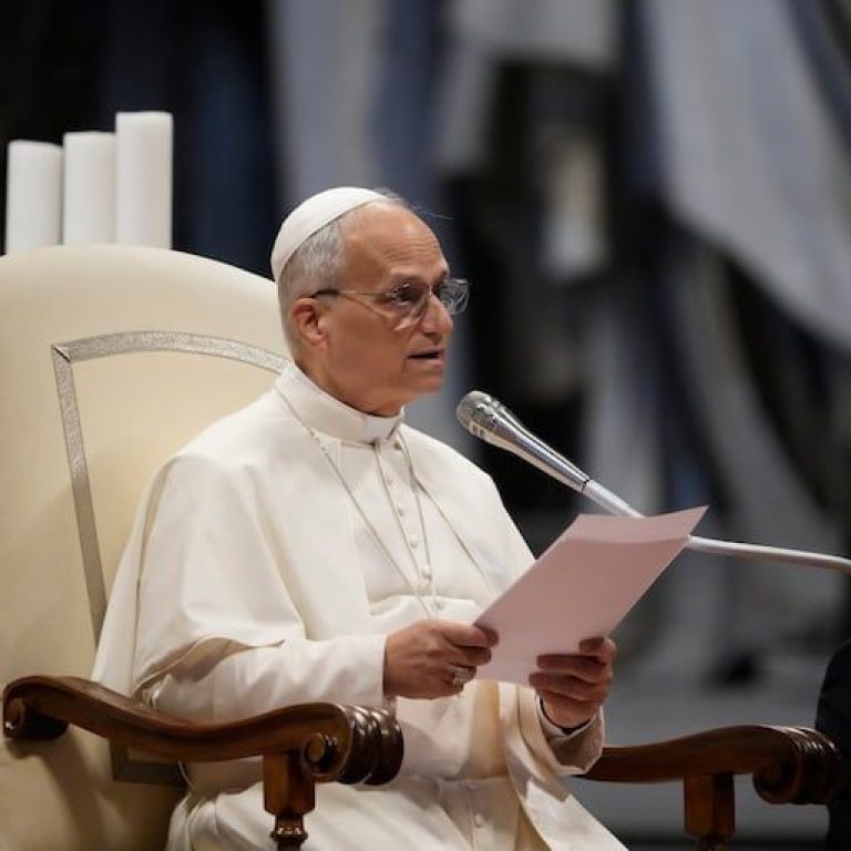 Pope Leo XIV attends a meeting with jubilee pilgrims from the Italian region of Umbria in St. Peter's Basilica at the Vatican, Saturday, Sept. 13.
Gregorio Borgia